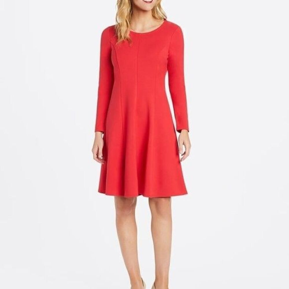 Draper James Dress Womens Medium Red Long Sleeve Fit Flare Stretch Party